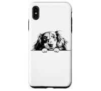 Retro Vintage Logo Black Long Haired Dachshund Dog Lover Custodia per iPhone XS Max
