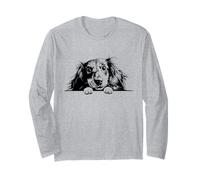 Retro Vintage Logo Black Long Haired Dachshund Dog Lover Maglia a Manica
