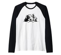 Retro Vintage Logo Black Long Haired Dachshund Dog Lover Maglia con Maniche Raglan