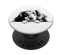 Retro Vintage Logo Black Long Haired Dachshund Dog Lover PopSockets PopGrip Adesivo