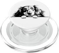 Retro Vintage Logo Black Long Haired Dachshund Dog Lover PopSockets PopGrip per MagSafe