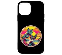 Retro Vintage Pop Art Cat suona chitarra elettrica anni '80 90 arte Custodia per iPhone 12 mini