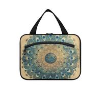 Retro Vintage Stile Vittoriano Piuma di Pavone Blu Verde appeso borsa da viaggio per articoli da toeletta con gancio, borsa lavabile di design con scomparti per il viaggio must have vacanza bolsa para