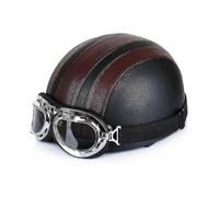 Retro Vintage Style Motorcycle Scooter Open Half-face Leather Helmet with Anti-UV Goggles - 54-60cm