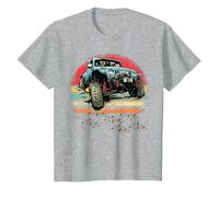 Retro Vintage Sunset 4x4 Auto off Road Wave SUV Overland Maglietta, Bambini, Grigio Melange, 10 Anni