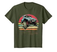 Retro Vintage Sunset 4x4 Auto off Road Wave SUV Overland Maglietta, Bambini, Oliva, 12 Anni