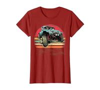 Retro Vintage Sunset 4x4 Auto off Road Wave SUV Overland Maglietta, Donna, Mirtillo Rosso, L