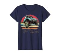 Retro Vintage Sunset 4x4 Auto off Road Wave SUV Overland Maglietta, Donna, Navy, M