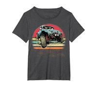 Retro Vintage Sunset 4x4 Auto off Road Wave SUV Overland Maglietta, Donna Plus-Size, Grigio Scuro, 5X