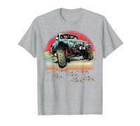 Retro Vintage Sunset 4x4 Auto off Road Wave SUV Overland Maglietta, Uomo, Grigio Melange, 5XL