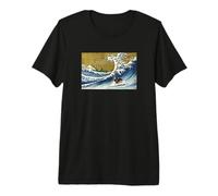Retro Vintage Surfing Black Long Haired Dachshund Lover Maglietta Premium