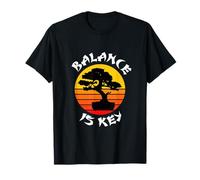 Retro Vintage Tramonto con Bonsai Albero - Balance is Key Maglietta