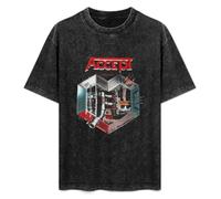 Retro Washed Shirt Men's Unisex Accept Metal Heart Heavy Metal Band Running Wild Rage Retro Round Neck Antique Wash T-Shirt Short Sleeve Black XL