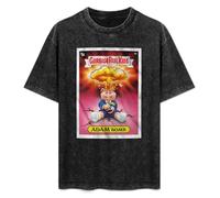 Retro Washed Shirt Men's Unisex Adam Bomb Garbage Pail Kids Round Neck Antique Wash T-Shirt Short Sleeve Black M