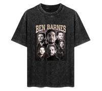 Retro Washed Shirt Men's Unisex Ben Barnes TS7 Shadow And Bone Movie Round Neck Antique Wash T-Shirt Short Sleeve Black S