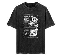 Retro Washed Shirt Men's Unisex Blood Feast Horror Movie 1972 Round Neck Antique Wash T-Shirt Short Sleeve Black L