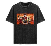 Retro Washed Shirt Men's Unisex Command & Conquer Red Alert 3 Round Neck Antique Wash T-Shirt Short Sleeve Black S