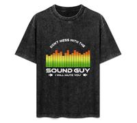 Retro Washed Shirt Men's Unisex Don't Mess with The Sound Guy I Will Mute You Musi Round Neck Antique Wash T-Shirt Short Sleeve Black XXL