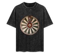 Retro Washed Shirt Men's Unisex Knight'S of The Round Table King Arthur Lancelot Round Neck Antique Wash T-Shirt Short Sleeve Black L