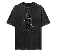 Retro Washed Shirt Men's Unisex Luckytshirt Polish Husaria Soldier Warrior Poland Polska Fight Round Neck Antique Wash T-Shirt Short Sleeve Black XL
