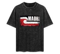 Retro Washed Shirt Men's Unisex Maori Flag Zealand Flag Round Neck Antique Wash T-Shirt Short Sleeve Black XL