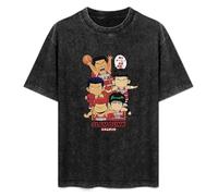 Retro Washed Shirt Men's Unisex Metal Poster Shohoku Slam Dunk Round Neck Antique Wash T-Shirt Short Sleeve Black M