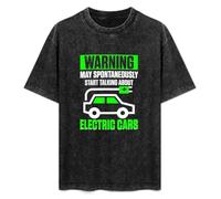 Retro Washed Shirt Men's Unisex Raygun Warning May Spontaneously Start Talking About Electric Cars Round Neck Antique Wash T-Shirt Black S