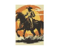 Retro Western Cowboy Equitazione Un Cavallo Bandiera Giardino per la Decorazione Esterna Verticale Doppio Lato 30x45 Pollici Yard Bandiera Yard Decorazione