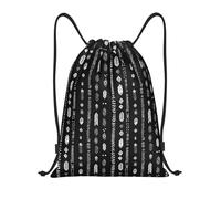 Retro White Black Feathers Print Borsa con Coulisse Sacca da Palestra Pieghevole Regolabile Borsa Palestra per Donna Uomo Spiaggia 36X42Cm