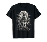Retro Wolf Full Moon Wilderness Graphic per Gli Uomini Maglietta