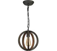 Retro Wooden Globe Chandelier,- Hollow Dining Room Pendant Light Country Kitchen Island Adjustable Chain Pendant Light, Lampadario