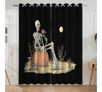 RetròDisegnato Notte Illuminata Dalla Luna Teschio Per fan degli scheletri Tenda Per Cameretta Bambini - Blackout Set di Tende con Stampa, Arancione classico, 117L x 183A cm (2 Pannelli) 46"x72"