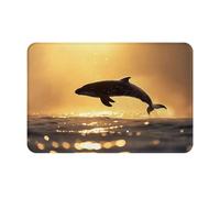 Retroilluminazione momento dorato, delfini che saltano modello unico personalizzato zerbino - Zerbino per interni ed esterni - Tappetino di benvenuto personalizzato con materiale in poliestere