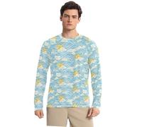Retrokyun Waves UPF 50+ - Camicia da sole da uomo, elastica, a maniche lunghe, da spiaggia, Onde del sole del cielo retrò, XX-Large