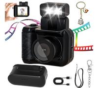 Retrosnap Mini Camera, Mini Vintage Camera with 1.44-Inch HD 1080p Screen, 90° Flip Flash Retro Snap Camera with 6 Filters, Mini Retro Camera, Keychain Camera, for Travel Life Video Recording (Black)