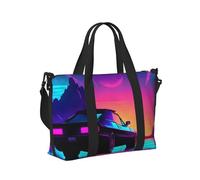 Retrowave - Borsa da viaggio per donne e uomini, con stampa di immagini, pieghevole, portatile, per viaggi nel fine settimana