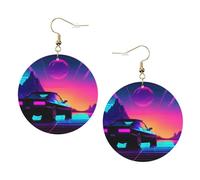 Retrowave - Orecchini da donna in pelle alla moda con pendente 1 paio di orecchini leggeri stampati per piercing, idea regalo per donne e ragazze