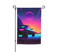 Retrowave - Stampa di immagini 30,5 x 45,7 cm, bandiera floreale da giardino, per tutte le stagioni, decorazione per esterni, spessa, per prati