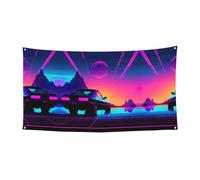 Retrowave - Striscione colorato con immagini stampate, per feste, compleanni, Halloween, anniversari, matrimoni