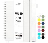 RETTACY Blocco note formato A4, quaderni a spirale, 300 fogli/150 pagine per scrivere, 100 g/m², carta a righe universitarie, copertina rigida in PVC, 21,5 x 27,9 cm, trasparente