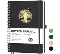 RETTACY Bullet Dotted Journal, taccuino A4 con copertina rigida in pelle, 110 pagine per scrivere, quaderno per schizzi in pelle con copertina rigida, con segnalibro, stencil per diario, tasca