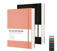 RETTACY Confezione da 2 quaderni a righe B5, con copertina morbida, 408 pagine numerate per scrivere, carta a righe 100 g/m², per donne, uomini, lavoro, scuola, 19 x 25 cm, nero e rosa