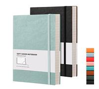RETTACY Confezione da 2 quaderni B5 a righe con copertina morbida, 408 pagine numerate per scrivere, carta a righe 100 g/m², per donne, uomini, lavoro, scuola, 19 x 25 cm, nero, grigio, blu