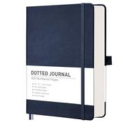 RETTACY Diario punteggiato, 320 pagine numerate, formato A5 di medie dimensioni (14,5 x 21,9 cm), copertina rigida in pelle, carta spessa 100 g/m², per diario, pianificazione, tracciamento (blu navy)