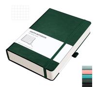 RETTACY Taccuino a quadretti in formato A5, 320 pagine, a quadretti spessi, 100 g/m², copertina rigida in pelle, tasca interna, per ufficio, scuola, lavoro, donne e uomini, 14,5 x 21 cm, verde