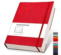RETTACY Taccuino a righe formato A4, a righe/spesso, extra large, copertina morbida, con 2 foglietti adesivi gratuiti, 320 pagine, in similpelle, tasca interna, 21,5 x 27,9 cm, rosso