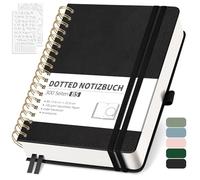 RETTACY Taccuino B5 Dotted, Bullet Dot Journal con carta spessa 100 g/m², 150 fogli, per ufficio e scuola, custodia in pelle, nero, 17,6 cm x 25 cm