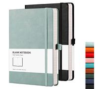 RETTACY Taccuino bianco, formato A5, confezione da 2, 384 pagine, senza righe, con carta bianca da 100 g/m², portapenne, tasca interna, per schizzi, scuola, donne, uomini, 14,5 x 21 cm, nero, grigio,