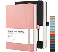 RETTACY Taccuino vuoto, confezione da 2, 192 pagine per confezione, formato A5, di medie dimensioni (14 x 20 cm), copertina rigida in pelle, carta spessa 100 g/m², per schizzi, disegni, pittura (nero