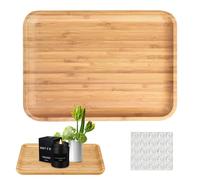 Rettangolare in Vassoio da tè Utensili,30×20×2cm Vassoio in Bambù per Servire con Tappetino in Silicone Antiscivolo, Vassoio in Legno per Alimenti, per Piccole Piante, Cosmetici, Stoviglie, Cibo